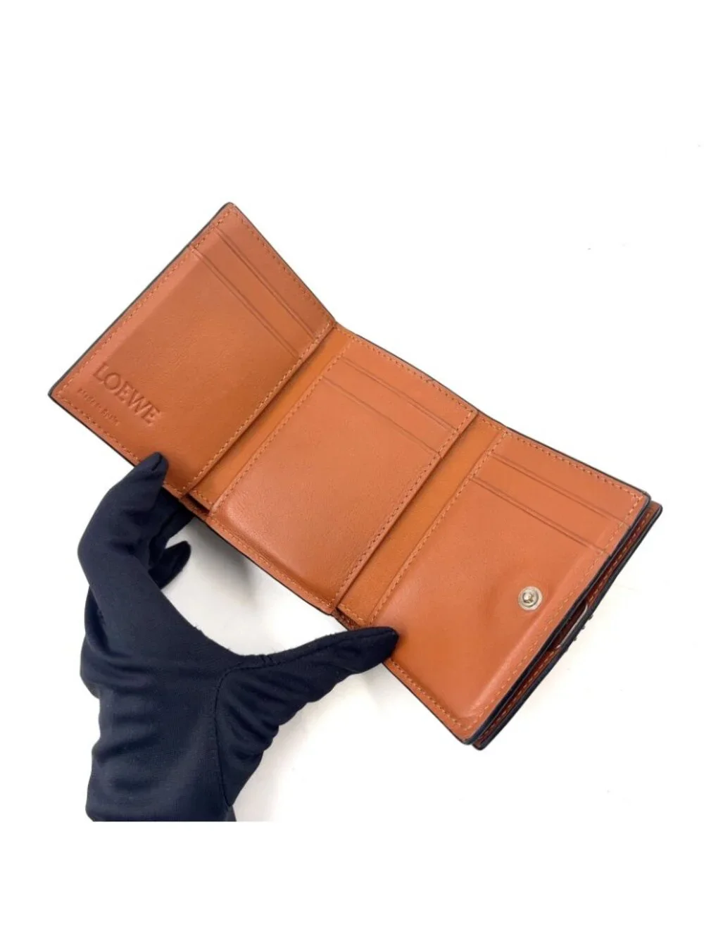 Loewe Anagram Trifold Wallet Compact Leather Brown Silver